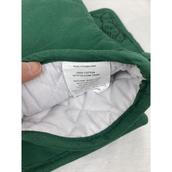 Green Cotton Silicone Paw print Cat Oven Mitts and Potholders Set Grill Glove - Picture 8 of 16